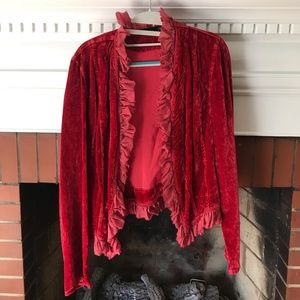 Boho red velvet jacket with ruffle detail